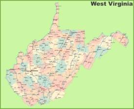 Road map of West Virginia with cities