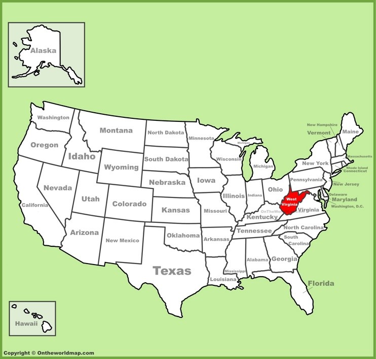 West Virginia location on the U.S. Map