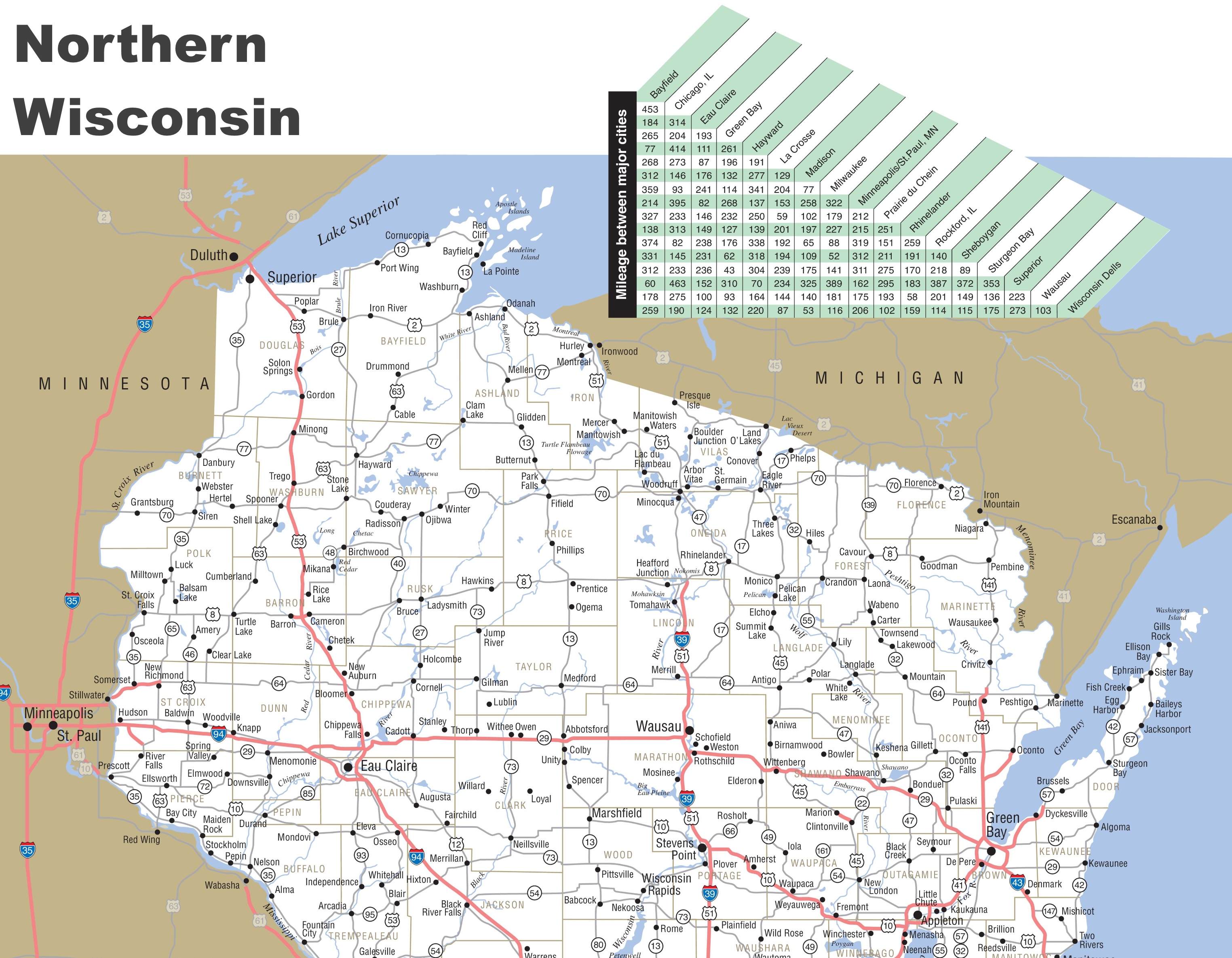 Map of Northern Wisconsin