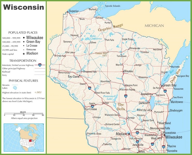 Wisconsin highway map