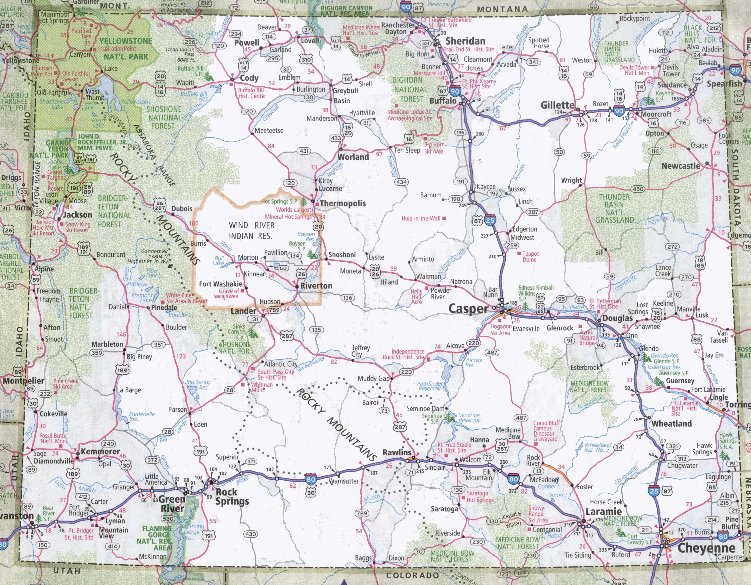 Wyoming Map With Towns Wyoming Road Map