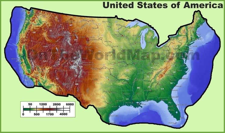 Topographic map of USA