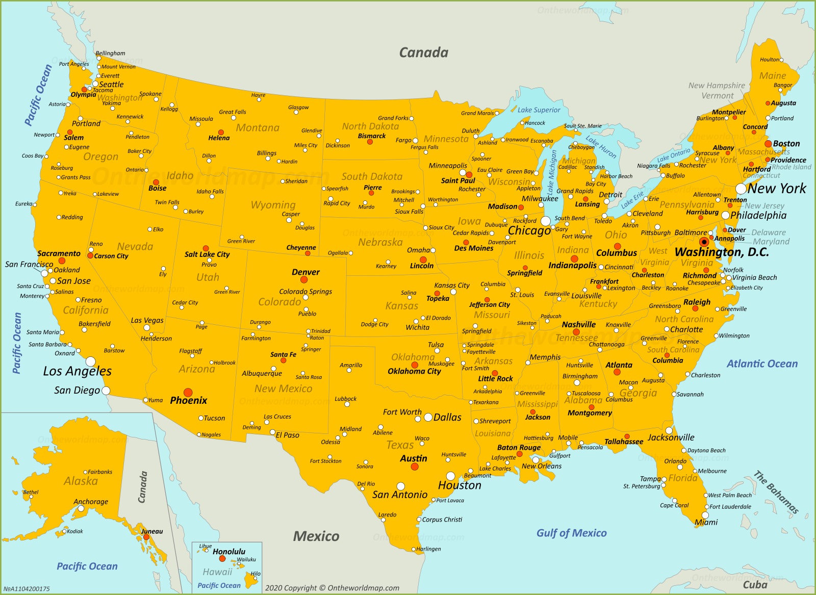 Map of U.S. with Cities - Ontheworldmap.com