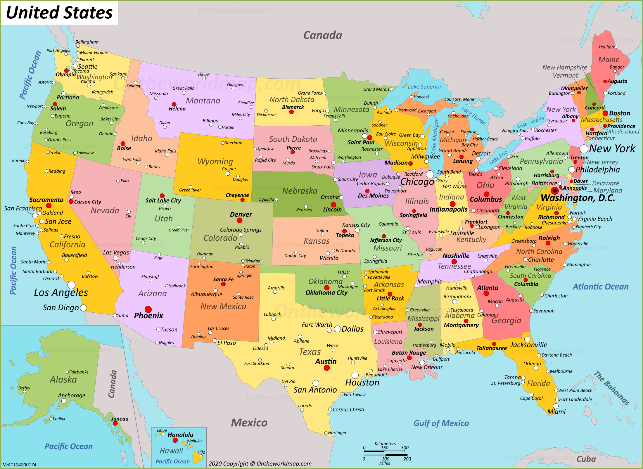 USA Map Poster - 18" X 29" Laminated United States Chart In Green/Color Design