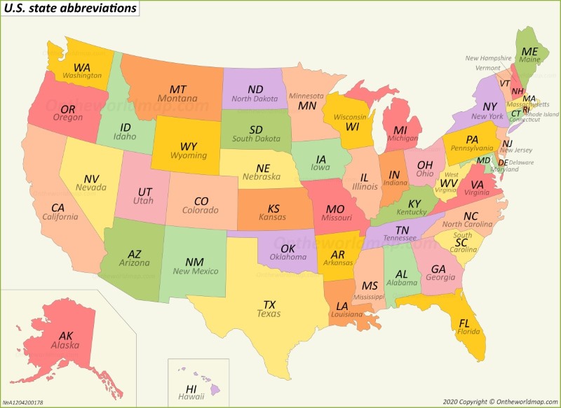 U.S. state abbreviations map