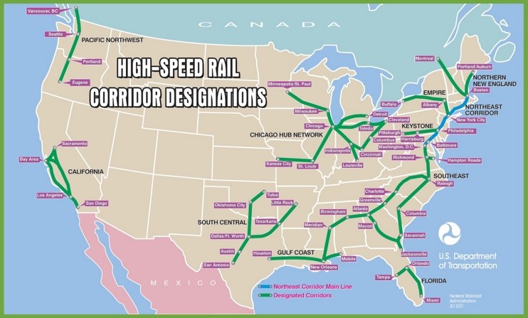 USA high speed rail map