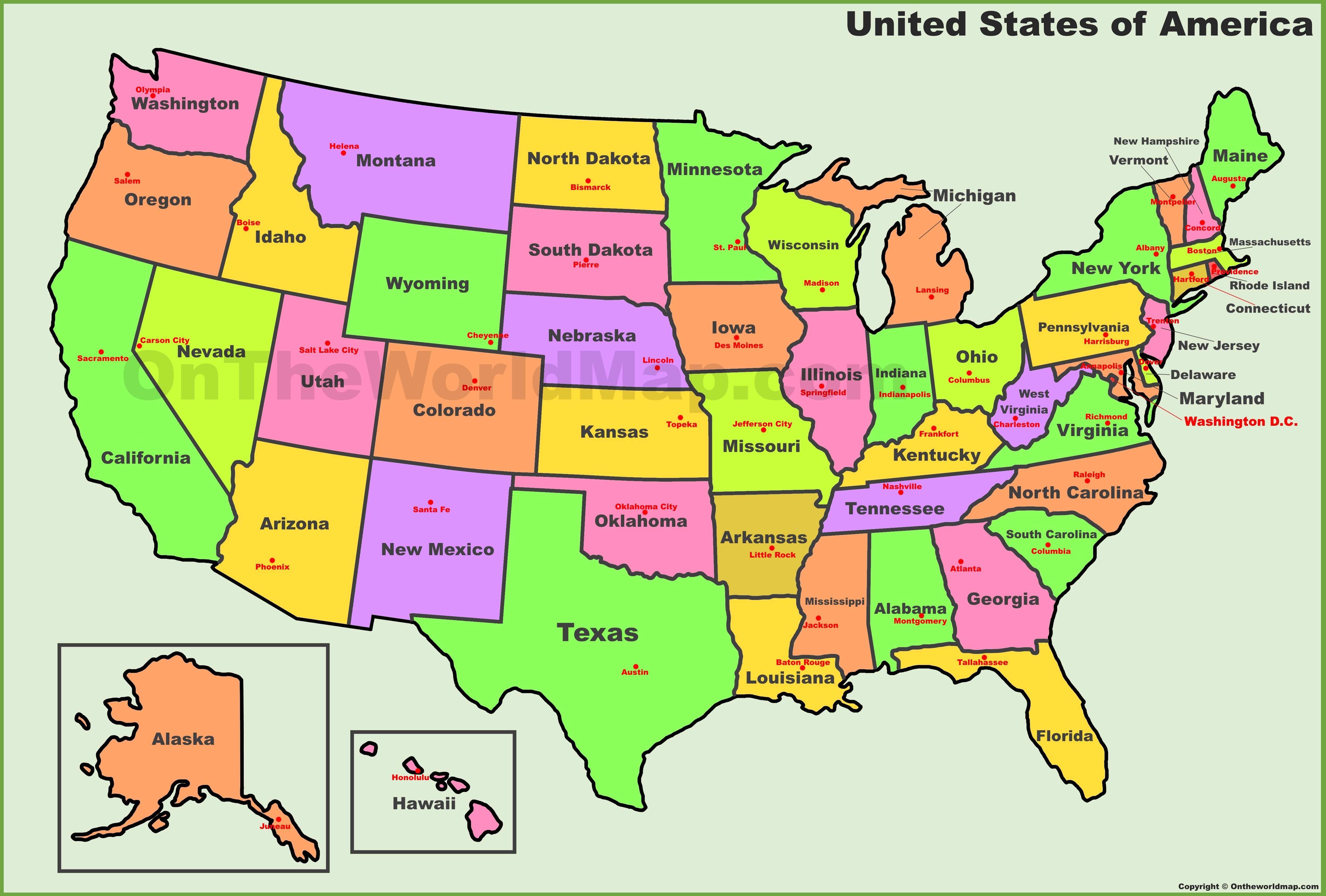 Printable Map Of Us States And Capitals