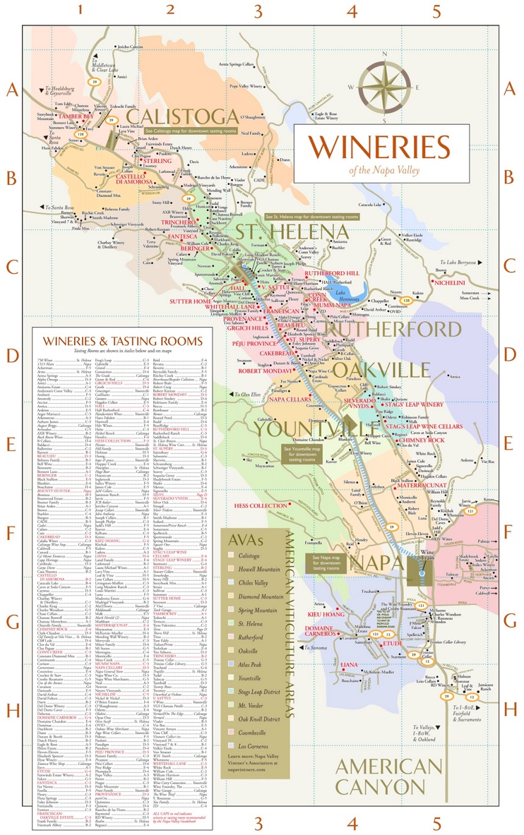 Napa Valley Wineries And Tasting Rooms Map Max 