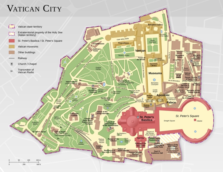 Large detailed map of Vatican City