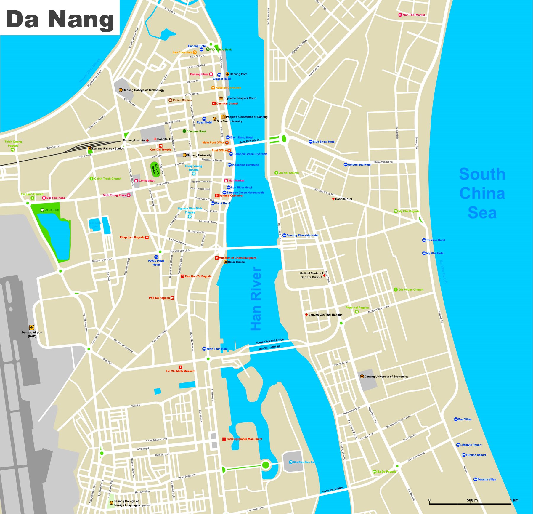 Da Nang Hotels And Sightseeings Map 