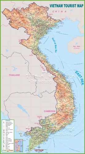 Large detailed tourist map of Vietnam with cities and towns