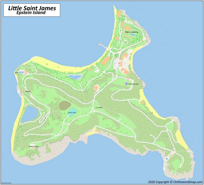 Map of Little Saint James - Epstein Island