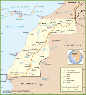 Large detailed political map of Western Sahara