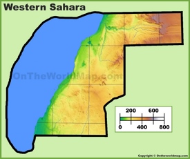 Physical map of Western Sahara