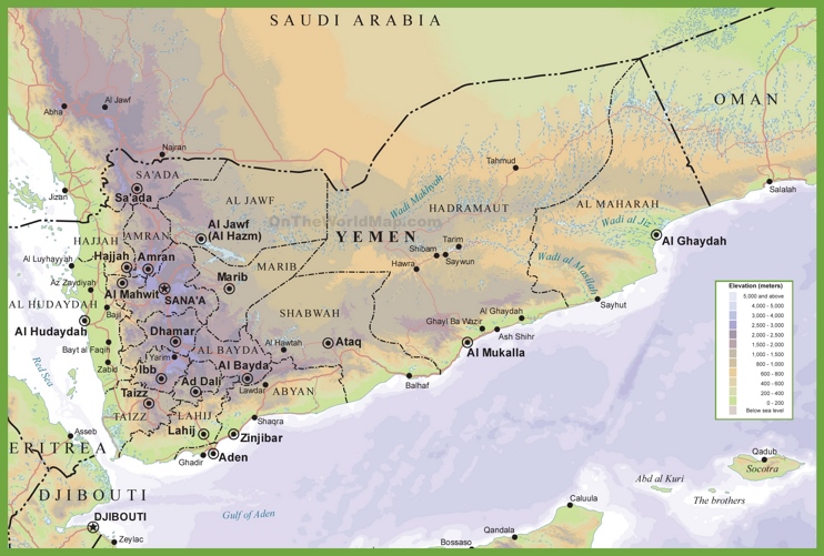 Yemen physical map