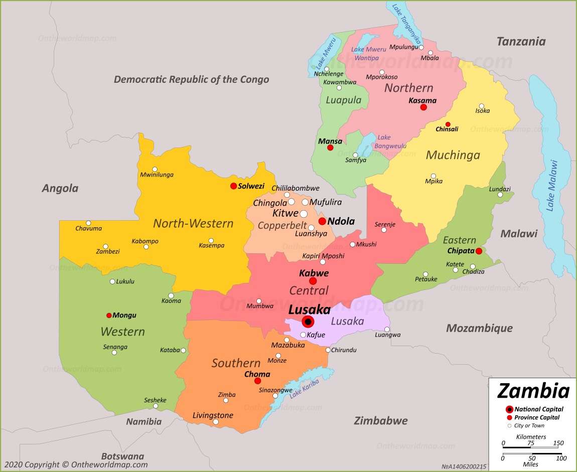 Political Map Of Zambia   Map Of Zambia 