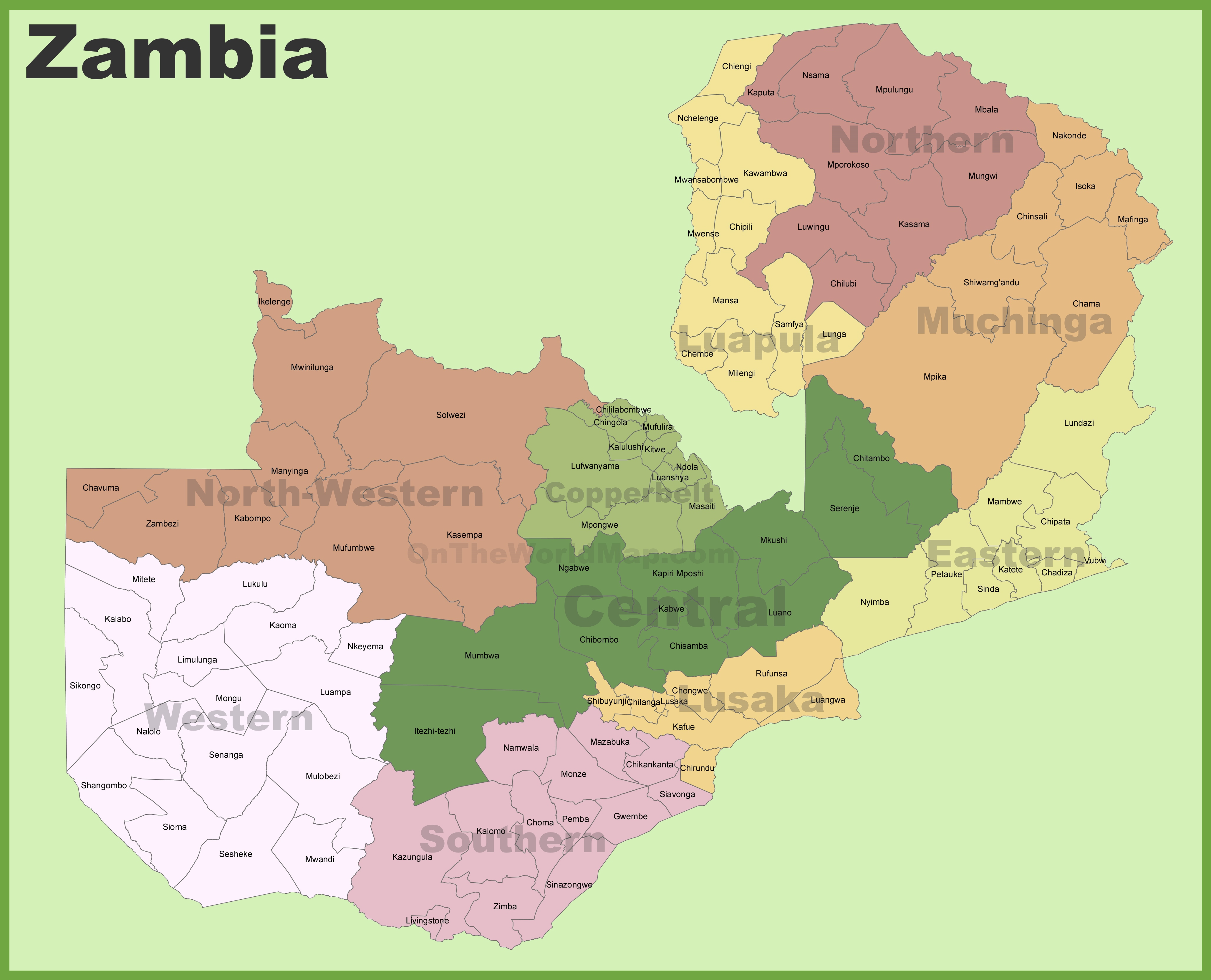 Zambia Districts Map Ontheworldmap