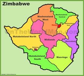 Administrative divisions map of Zimbabwe